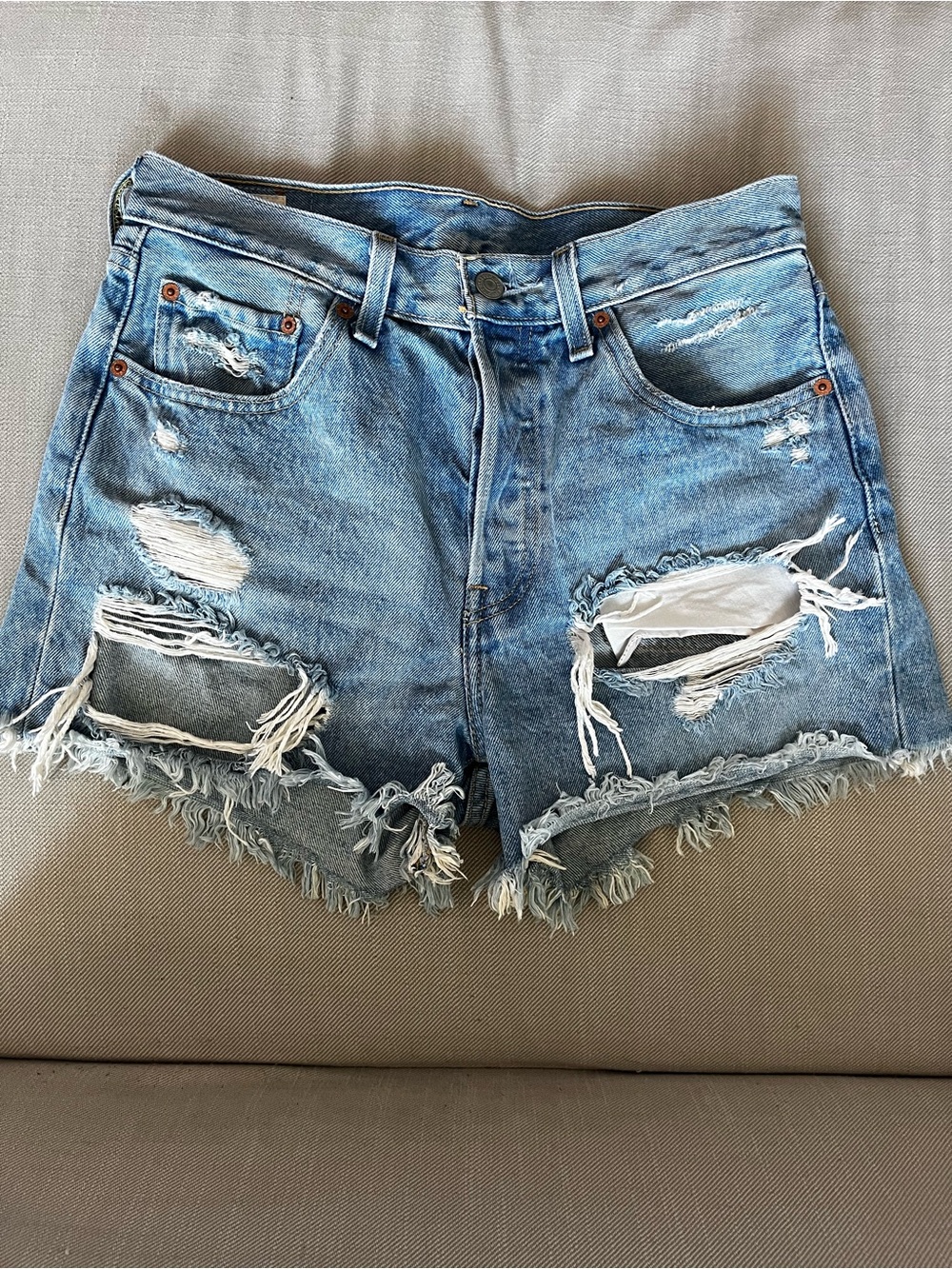 Levi's Light Blue Distressed Denim Cutoff Shorts